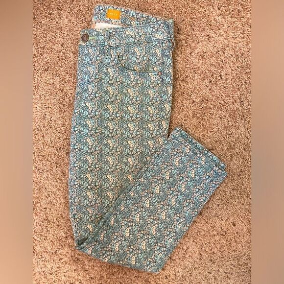 Pilcro & The Letterpress NWOT green and peach tiny floral skinny jeans runs big - Picture 4 of 15